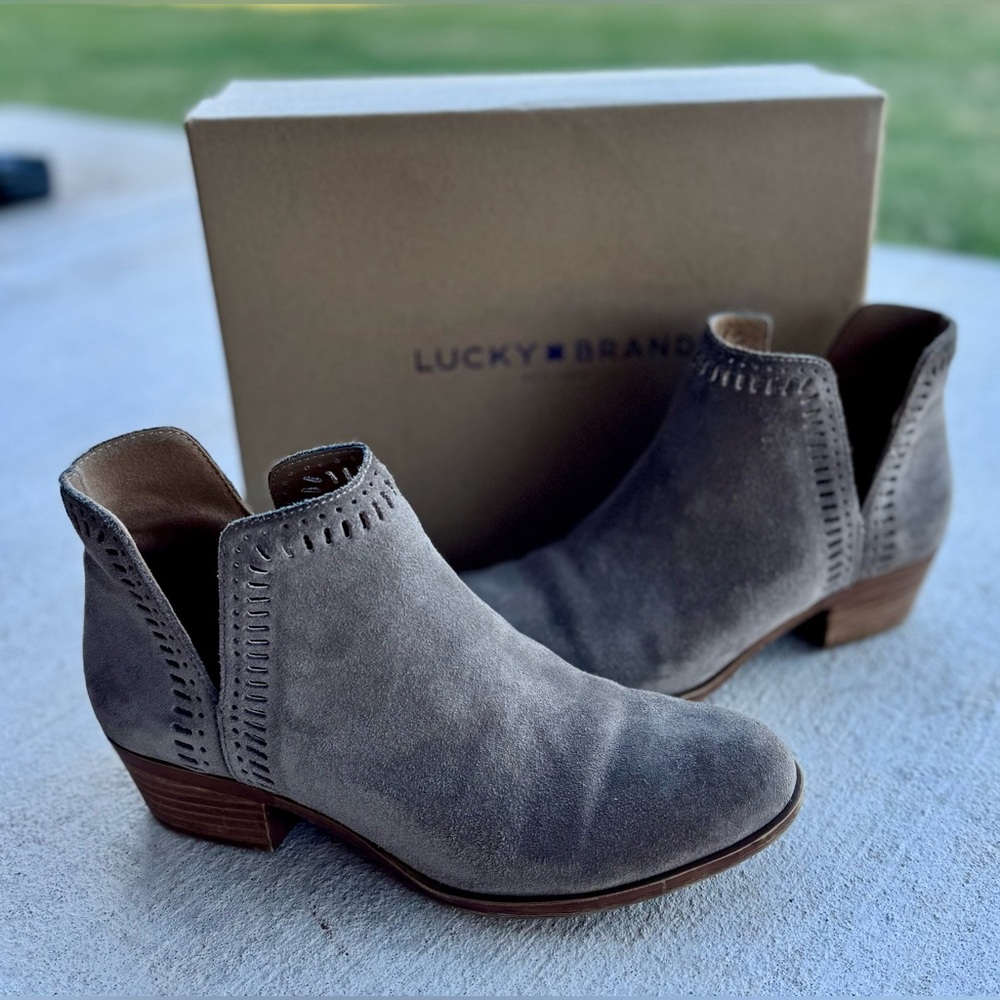 Lucky Brand Taupe Suede Ankle Booties